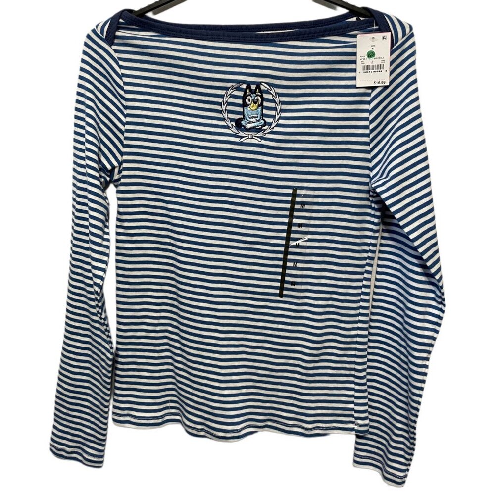 💙 NWT Bluey Striped Long Sleeve Tee with Embroidered Meditating Patch |
